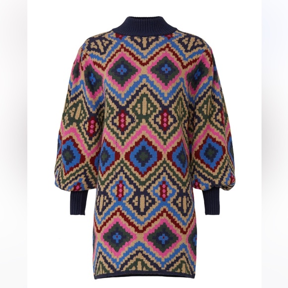 NWT Farm Rio Rauti Puff Sleeve Sweater Dress - Picture 5 of 7